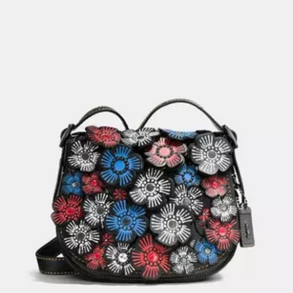 Coach Tea Rose appliqué saddle bag